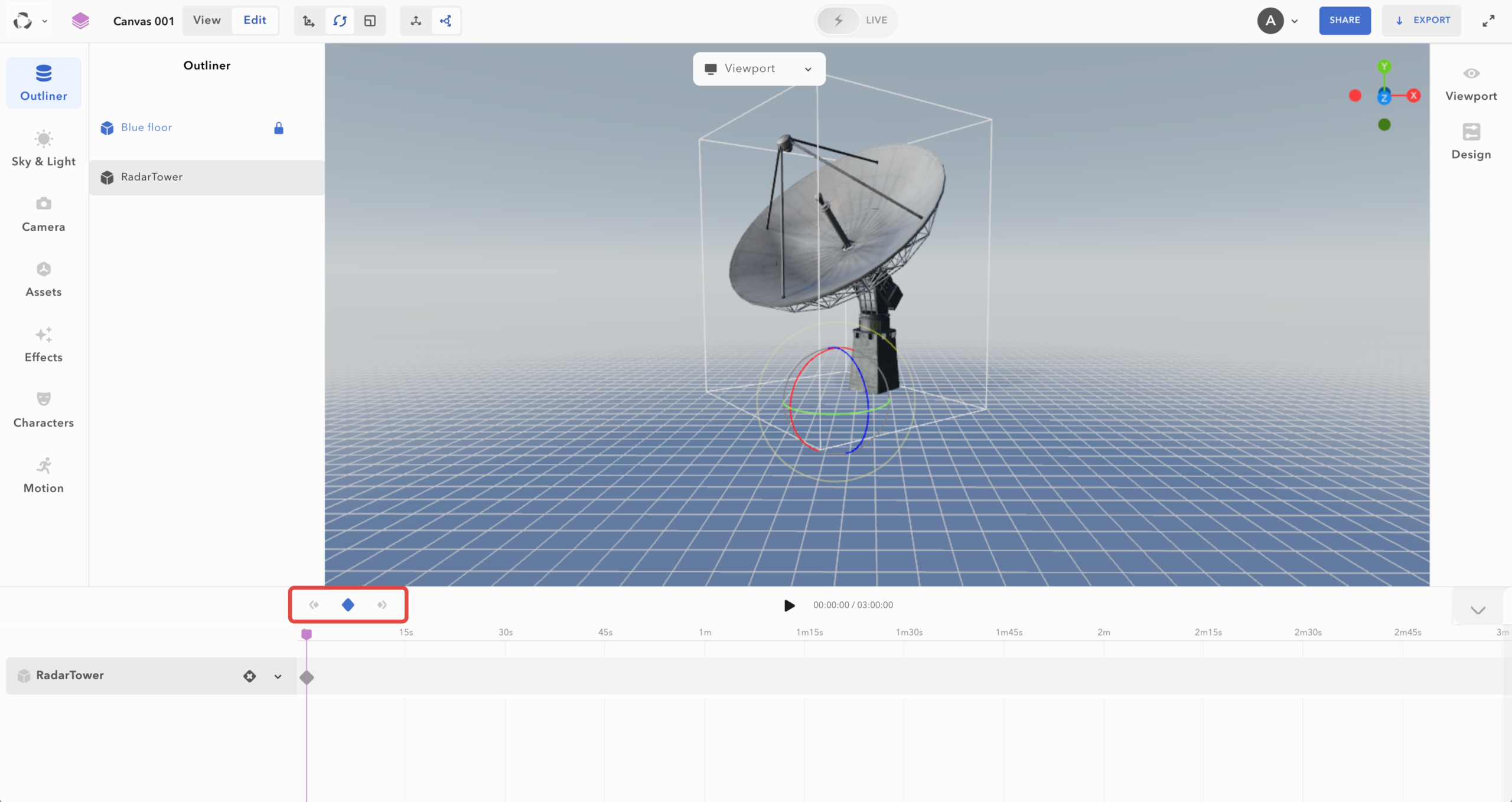 How to animate 3D assets in RADiCAL with keyframes